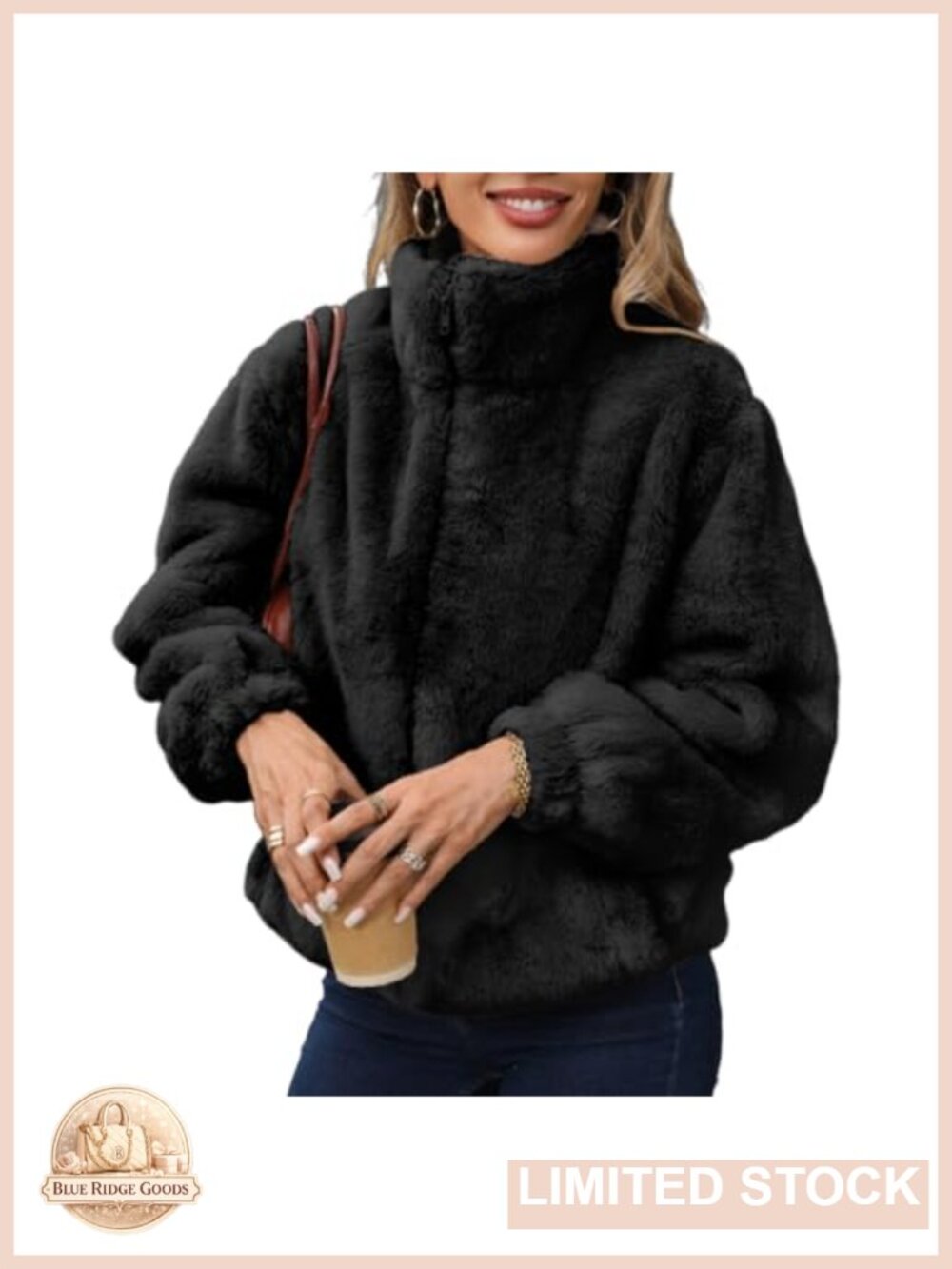 Womens Cropped Faux Fur Jacket Fluffy Zip-Up Winter Coat